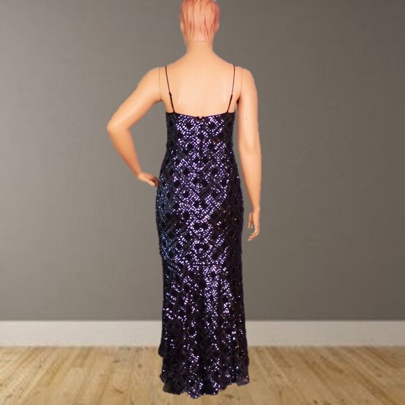 ELIZA J size 14 black sequined thin-strap full-length gown 100% nylon dry clean - Picture 5 of 12